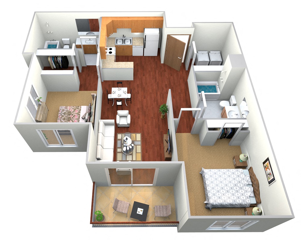 Floor plan for 2 beds, 2 baths, 1178 sqft