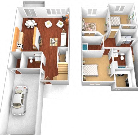 Floor plan for 3 beds, 2.5 baths, 1550 sqft