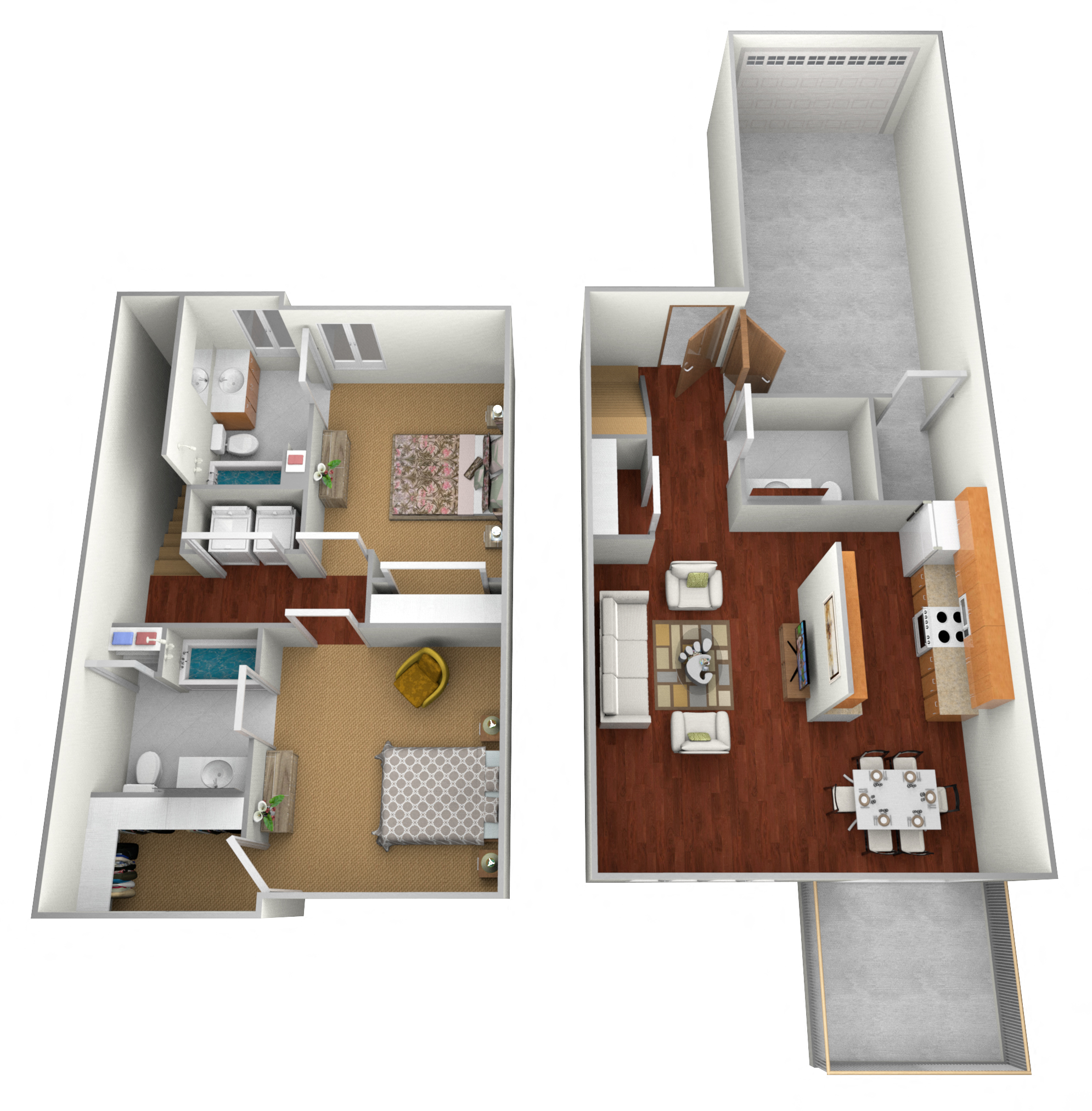 Floor plan for 2 beds, 2.5 baths, 1530 sqft