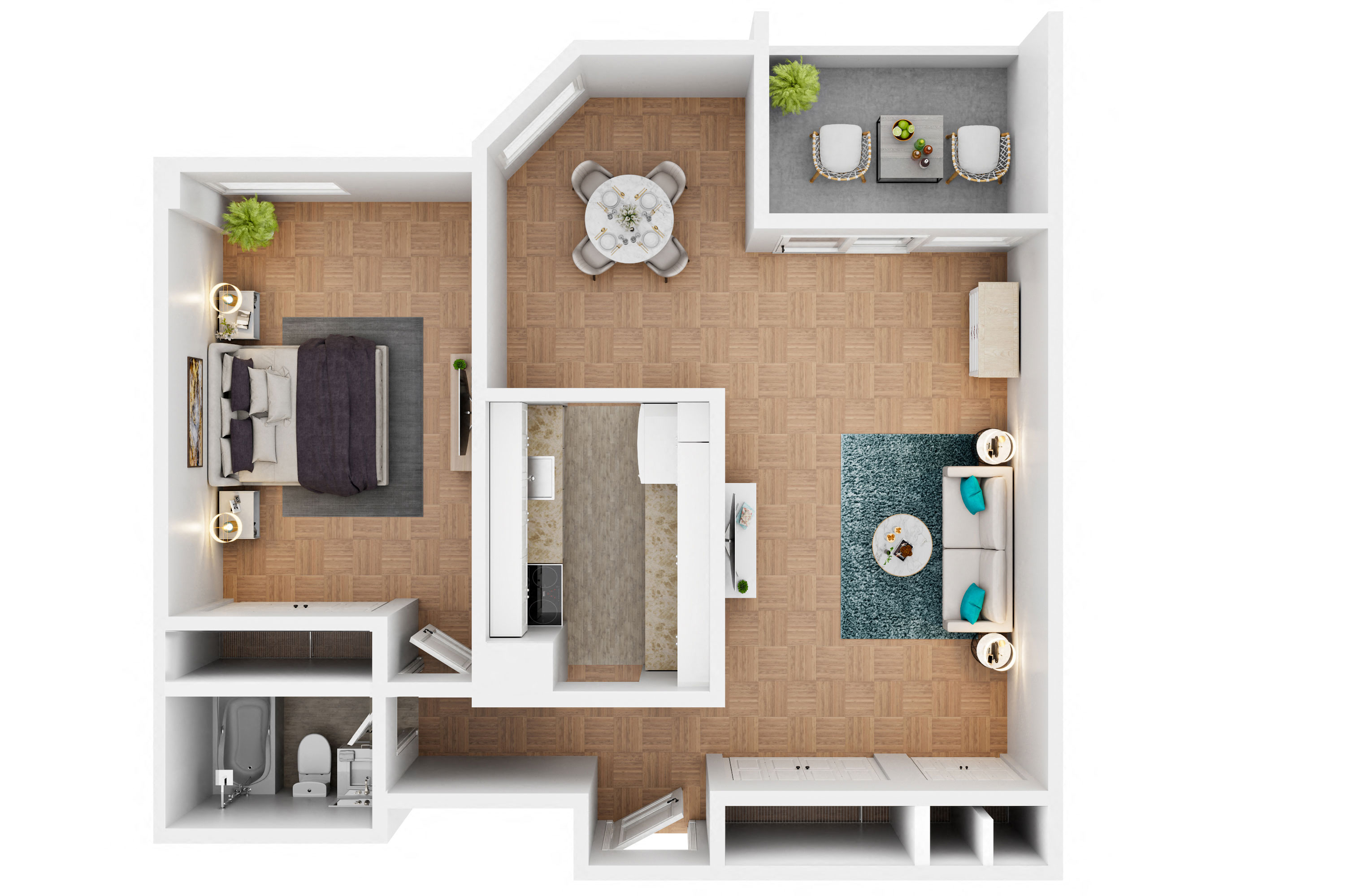 Floor plan for 1 bed, 1 bath, 500 sqft