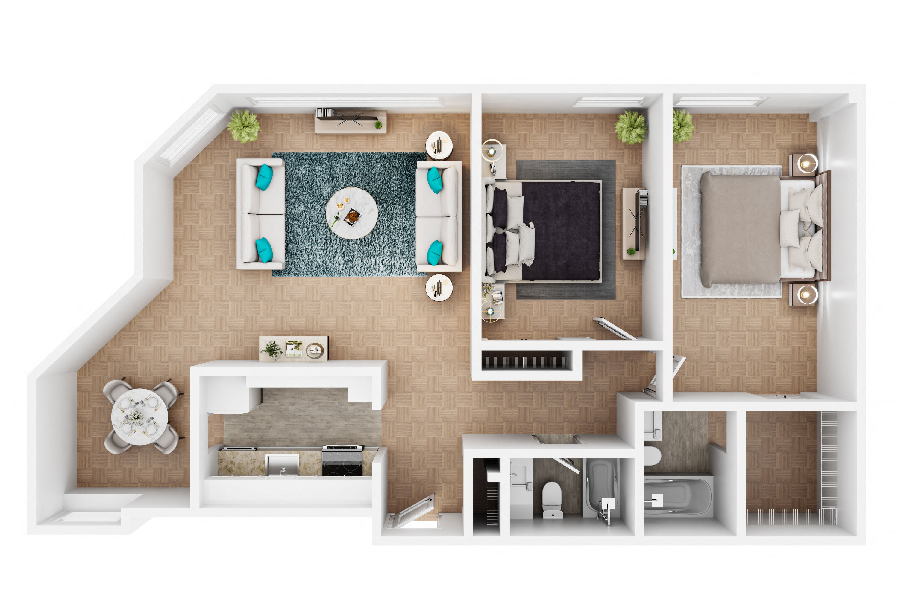 Floor plan for 2 beds, 2 baths, 700 sqft