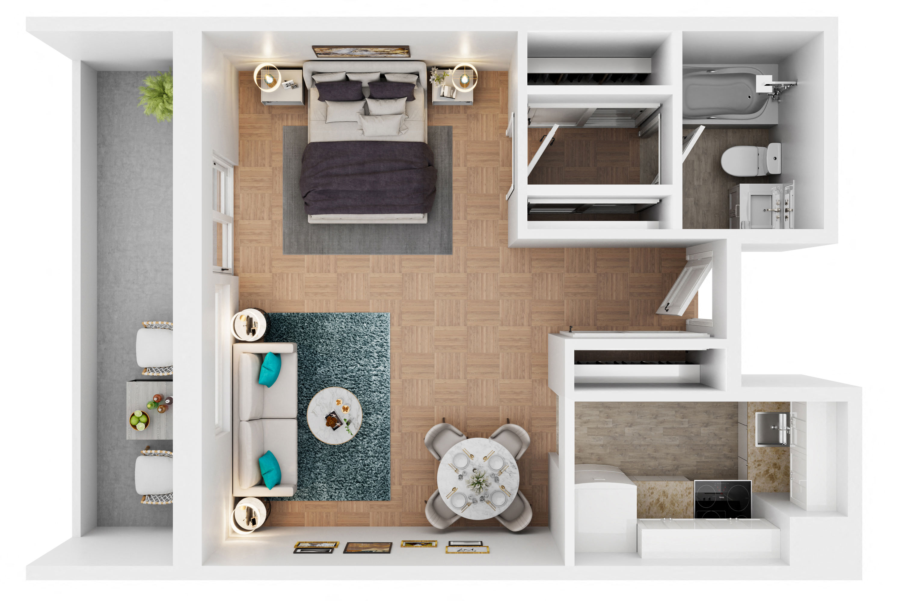 Floor plan for studio, 1 bath, 400 sqft