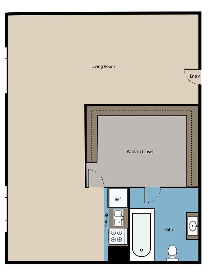 Floor plan for studio, 1 bath, 550 sqft