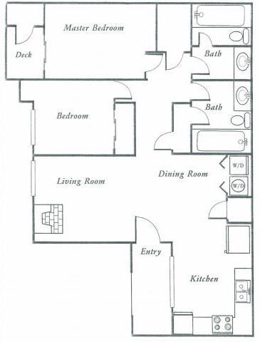 Floor plan for 2 beds, 2 baths, 900 sqft