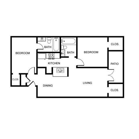 Floor plan for 2 beds, 2 baths, 924 sqft