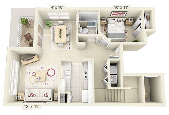 Floor plan for 2 beds, 2 baths, 1157 sqft