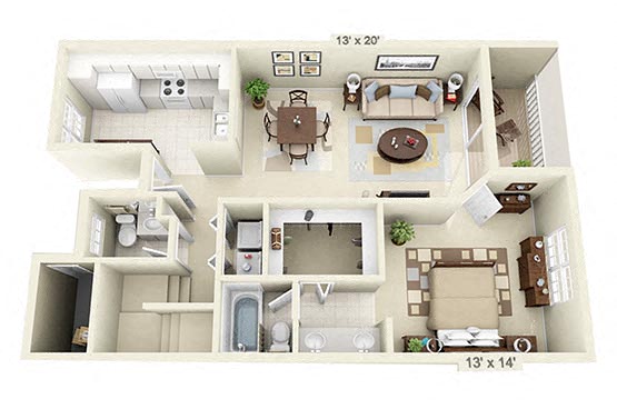 Floor plan for 3 beds, 2.5 baths, 1315 sqft