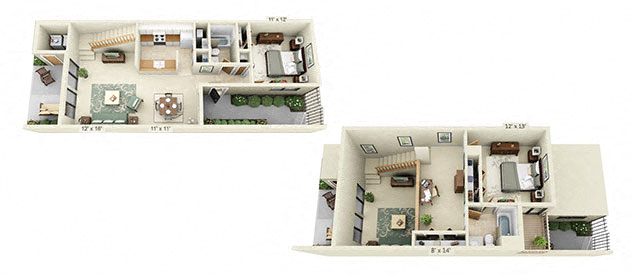 Floor plan for 2 beds, 2 baths, 1145 sqft