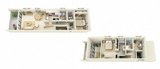 Floor plan for 2 beds, 2 baths, 1281 sqft
