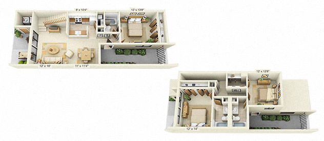 Floor plan for 3 beds, 3 baths, 1392 sqft