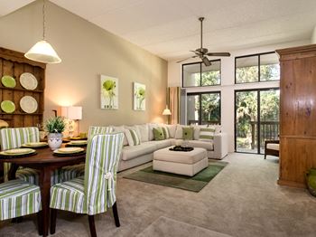 Townhouse ceiling heights: 16' 9" in living room, 8' in bedroom