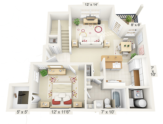 Floor plan for 2 beds, 2 baths, 1014 sqft