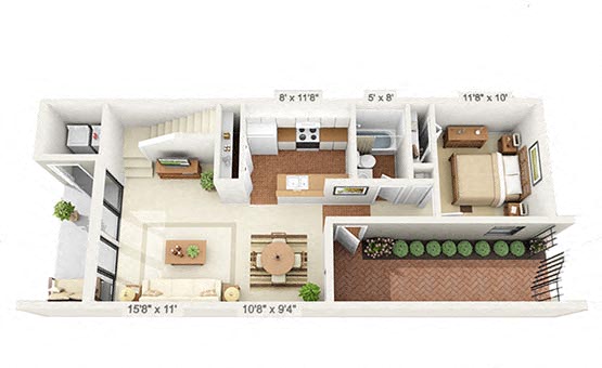 Floor plan for 2 beds, 2 baths, 1070 sqft