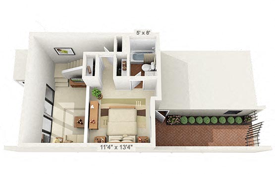 Floor plan for 2 beds, 2 baths, 987 sqft
