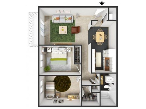 Floor plan for 2 beds, 1 bath, 825 sqft