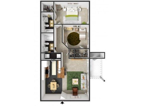 Floor plan for 2 beds, 2 baths, 912 sqft