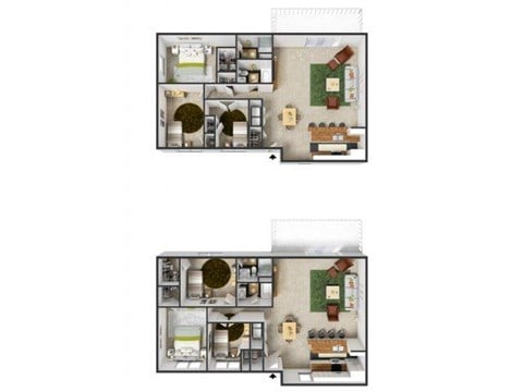 Floor plan for 3 beds, 2 baths, 1118 sqft