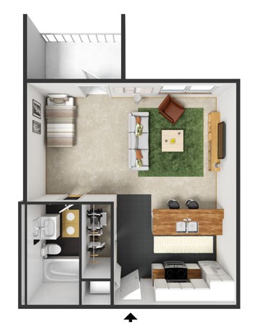 Floor plan for studio, 1 bath, 510 sqft