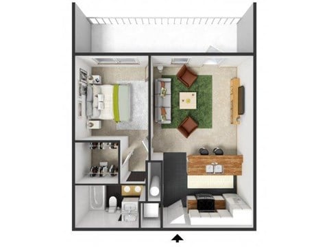 Floor plan for 1 bed, 1 bath, 560 sqft