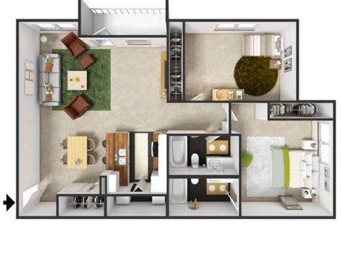 Floor plan for 2 beds, 2 baths, 1094 sqft