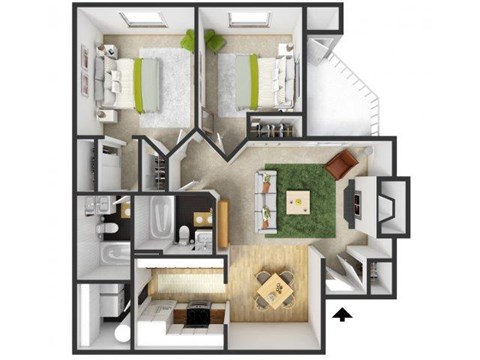 Floor plan for 2 beds, 2 baths, 865 sqft