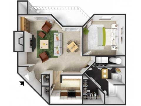 Floor plan for 1 bed, 1 bath, 720 sqft