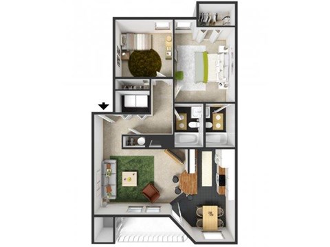 Floor plan for 2 beds, 2 baths, 940 sqft