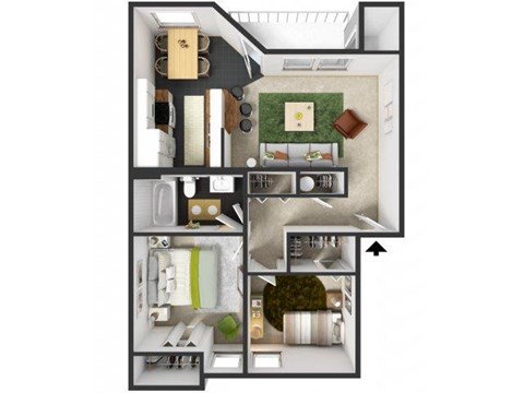 Floor plan for 2 beds, 1 bath, 850 sqft