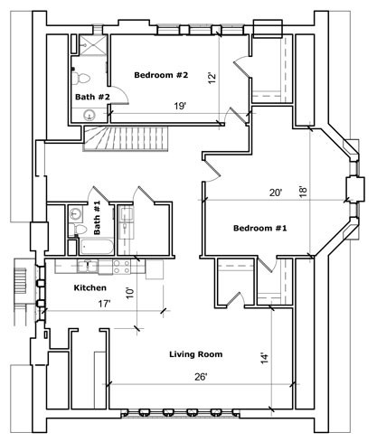 Floor plan for 2 beds, 1.5 baths, 1839 sqft