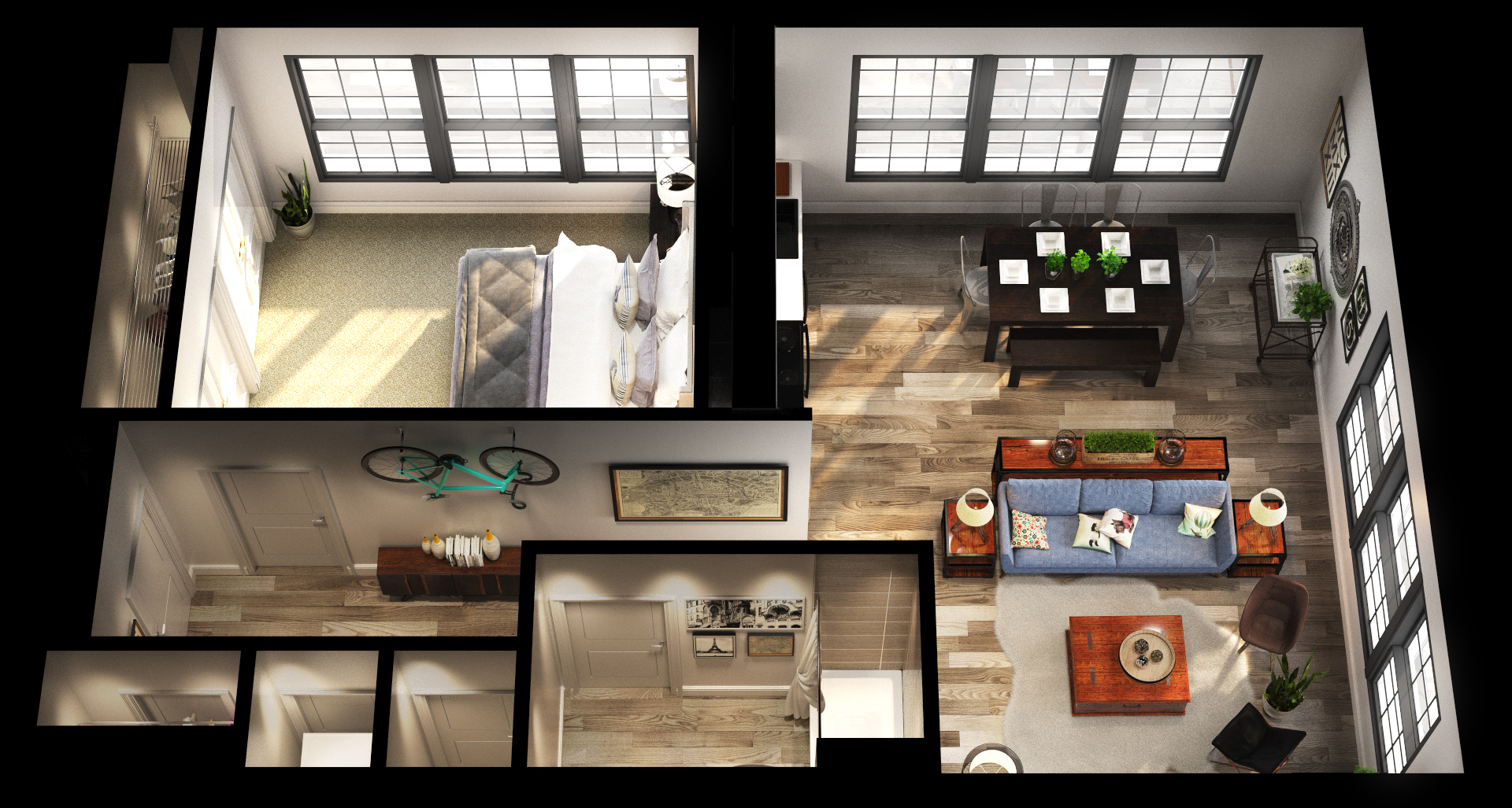 Floor plan for 1 bed, 1 bath, 845 sqft