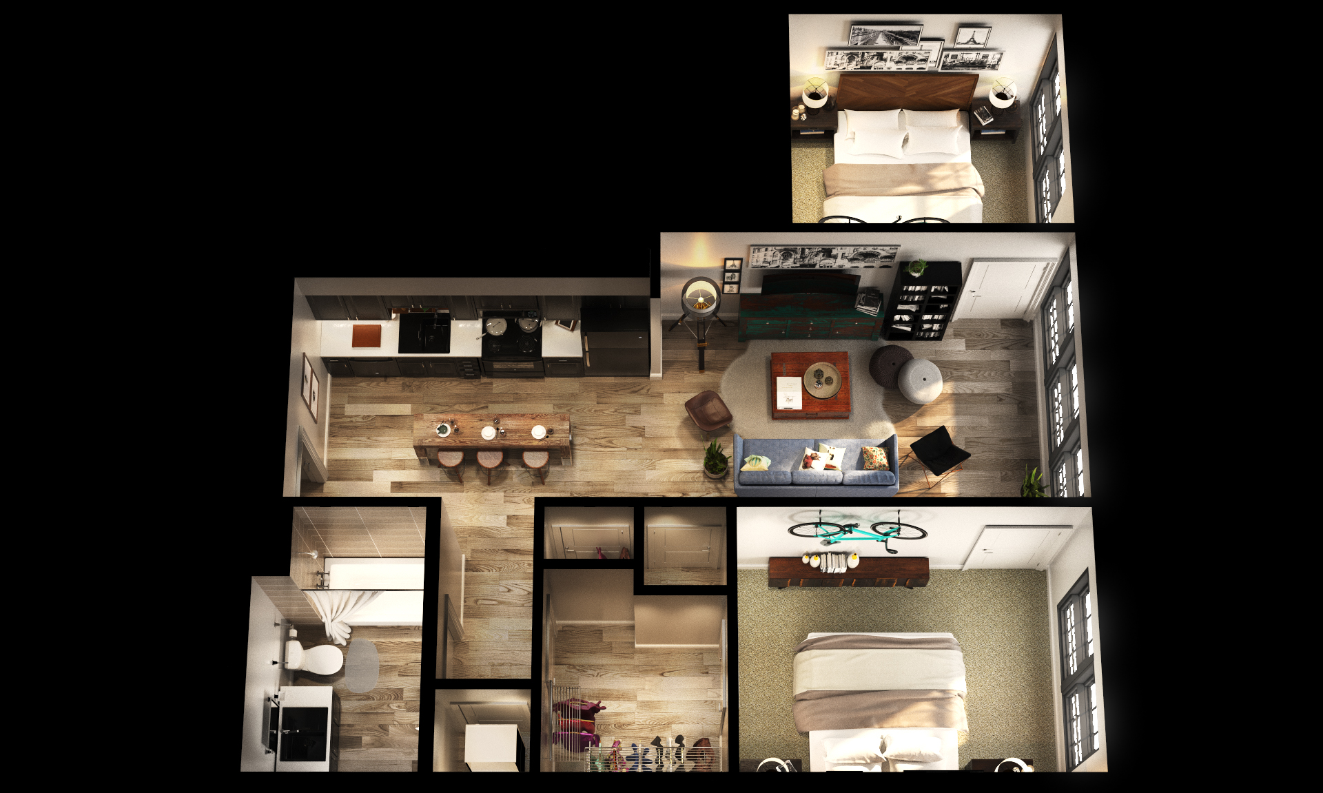 Floor plan for 1 bed, 1 bath, 815 sqft