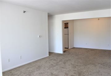 Detroit apartment for rent - an empty living room with a white wall and carpet