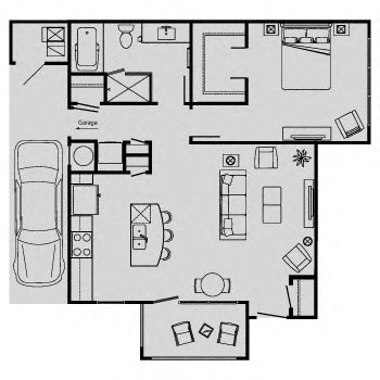 Floor plan for 1 bed, 1 bath, 831 sqft