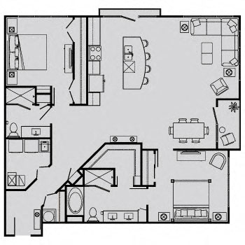 Floor plan for 2 beds, 2 baths, 1441 sqft