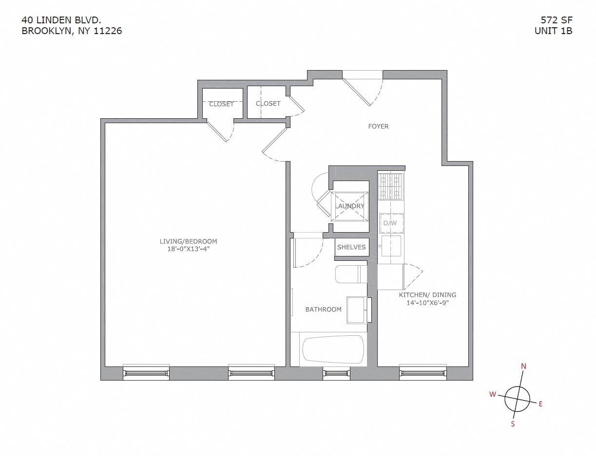 Floor plan for studio, 1 bath, 580 sqft