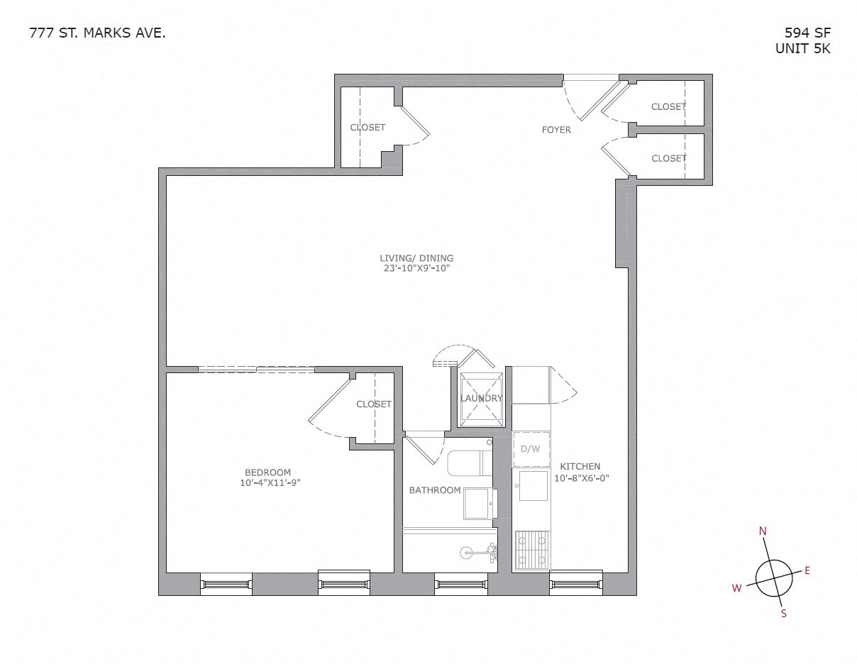 Floor plan for 1 bed, 1 bath, 700 sqft