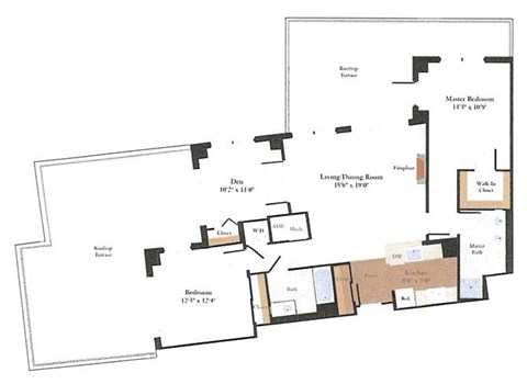 Floor plan for 2 beds, 2 baths, 1992 sqft