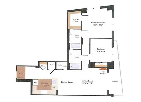 Floor plan for 2 beds, 2 baths, 1011 sqft