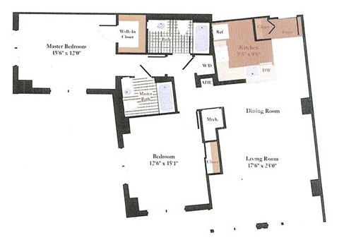 Floor plan for 2 beds, 2 baths, 1179 sqft