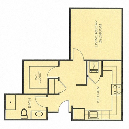Floor plan for studio, 1 bath, 530 sqft