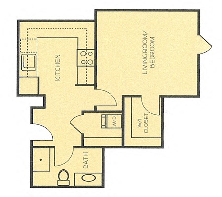 Floor plan for studio, 1 bath, 531 sqft
