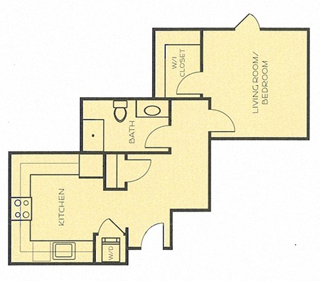 Floor plan for studio, 1 bath, 550 sqft