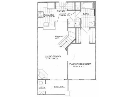 Floor plan for 1 bed, 1 bath, 865 sqft