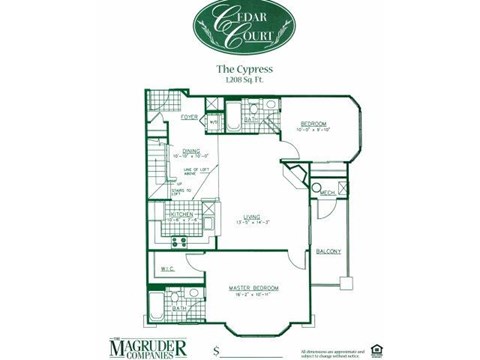 Floor plan for 2 beds, 2 baths, 1208 sqft