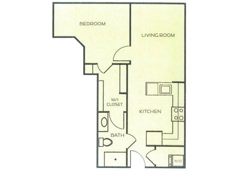 Floor plan for 1 bed, 1 bath, 603 sqft