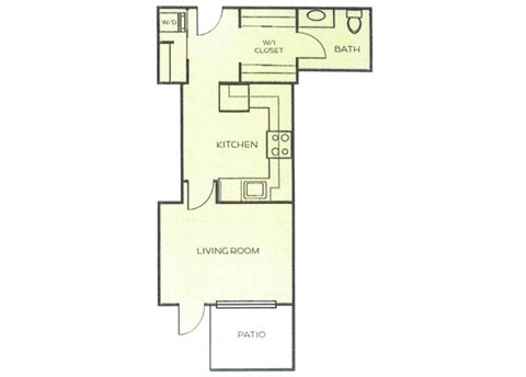 Floor plan for studio, 1 bath, 500 sqft