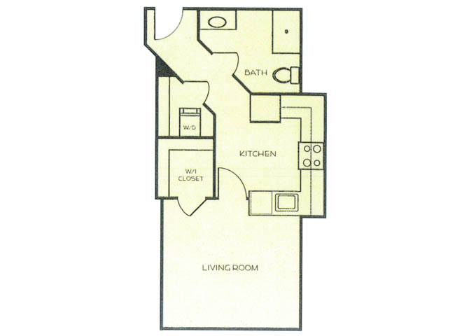 Floor plan for studio, 1 bath, 475 sqft