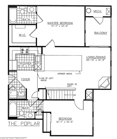 Floor plan for 2 beds, 2 baths, 1276 sqft