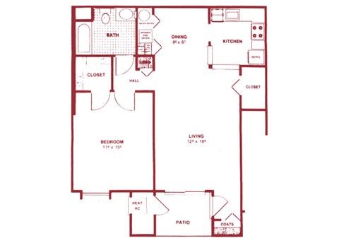 Floor plan for 1 bed, 1 bath, 920 sqft