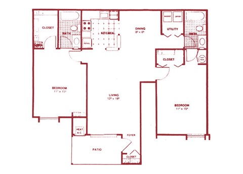 Floor plan for 2 beds, 2 baths, 1170 sqft